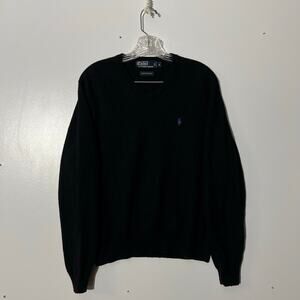 Polo By Ralph Lauren 100% Merino Wool V-Neck Black Pullover Sweater Men’s Size L